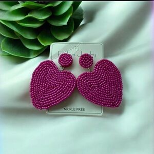 Pink Beaded Heart Earrings